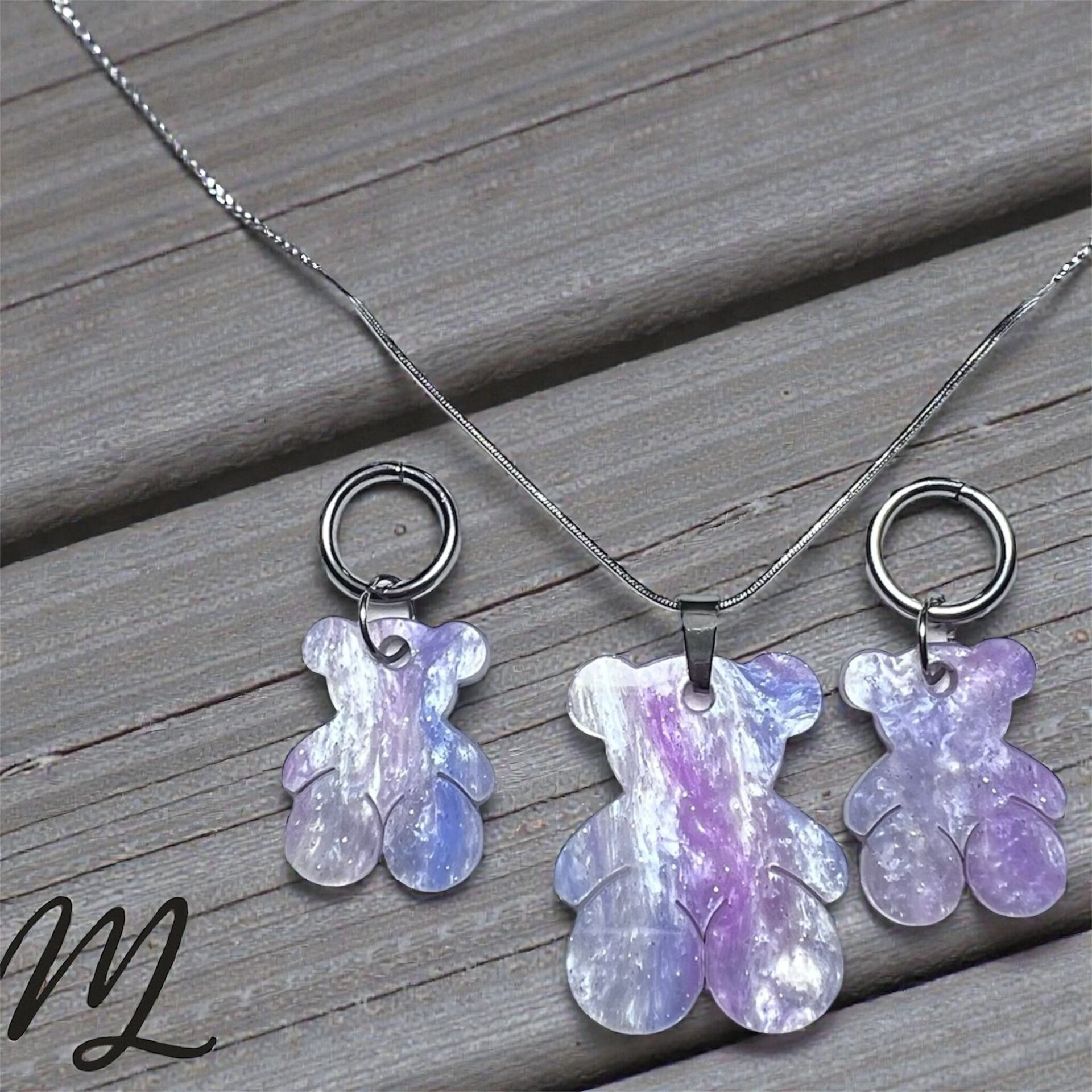 Conjunto ositos marmolado lila rosa - 1